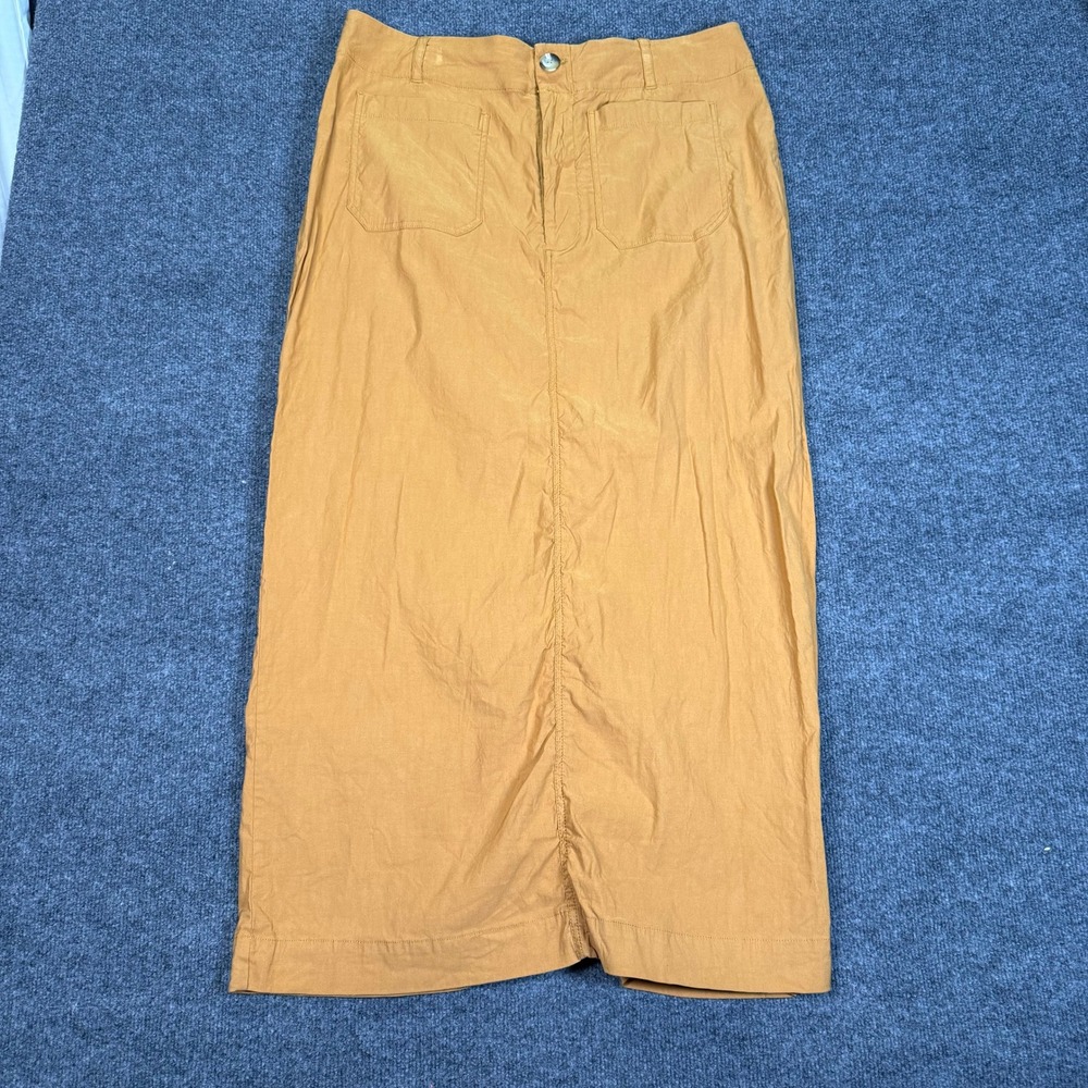 Maeve Anthropologie Colette Linen Stretch Maxi Skirt XL Ochre Yellow OB1790490